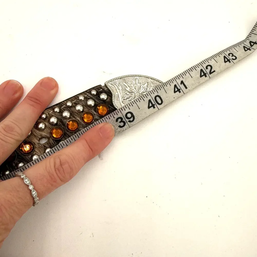 DDD 3D Calf Hair Bling Studded Amber Rhinestone Western Belt Size 34